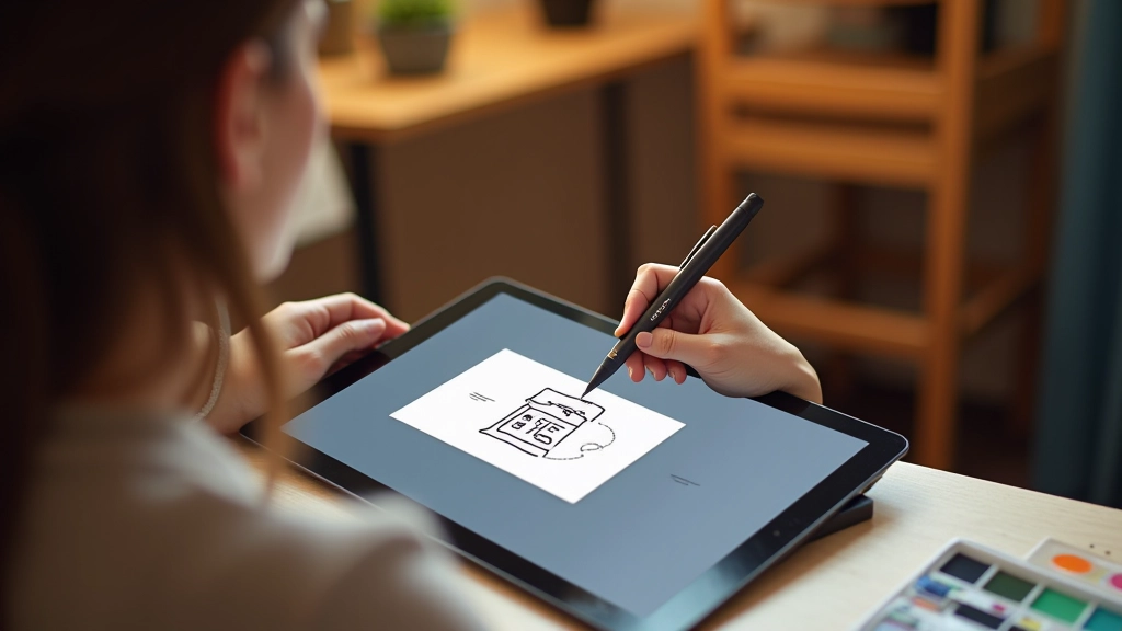 Designer arbeitet an Illustration auf Grafiktablett