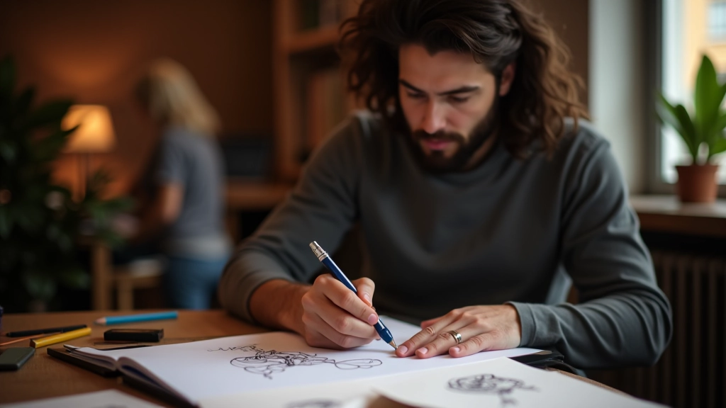 Designer skizziert Illustrationen auf einem Grafiktablett mit verschiedenen leeren Zustand Szenarien