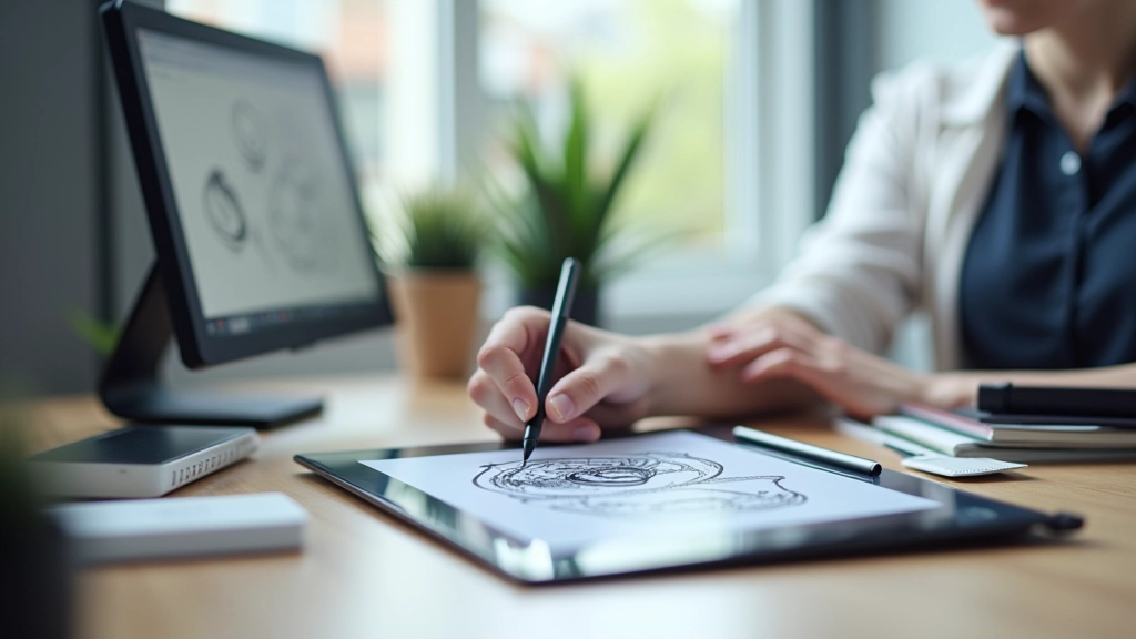 Künstler-Arbeitsbereich mit Tablet und Stift für digitale Illustration
