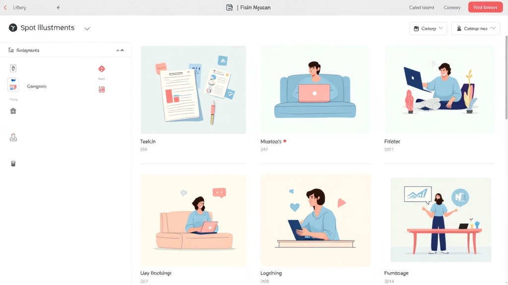 Figma-Datei mit Komponenten-Bibliothek zeigt wiederverwendbare Illustration-Elemente organisiert in Kategorien