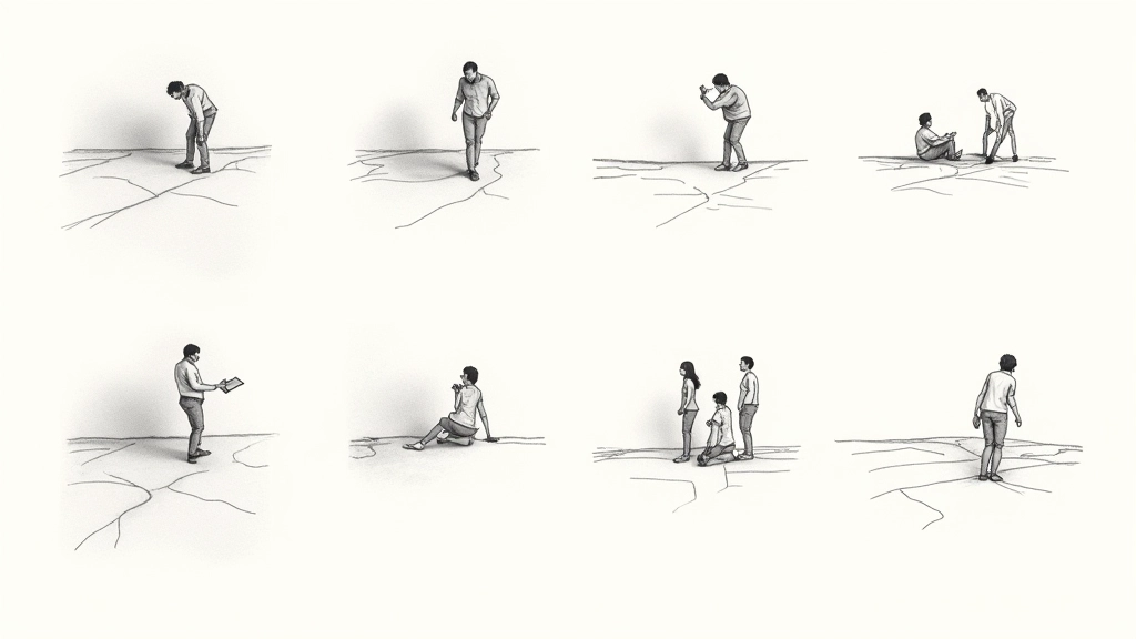 Illustrationsskizzen zeigen die Entwicklung vom Konzept zur finalen Spot-Illustration